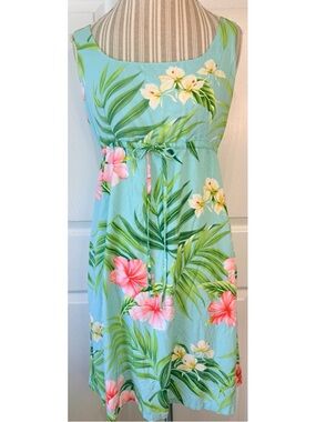 Vintage Y2K Puanani Hawaii Tropical Floral Sleeveless Mini Dress Size Medium